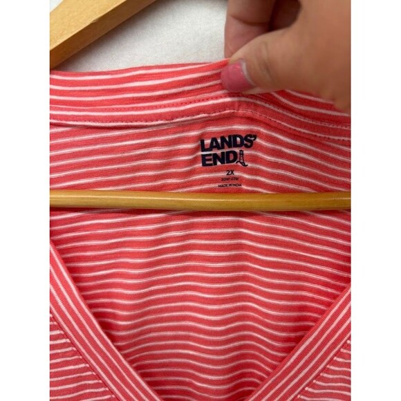 Lands end Women's‎ T-Shirt Dress Plus Size 2X Coral Striped Pockets - Picture 2 of 8